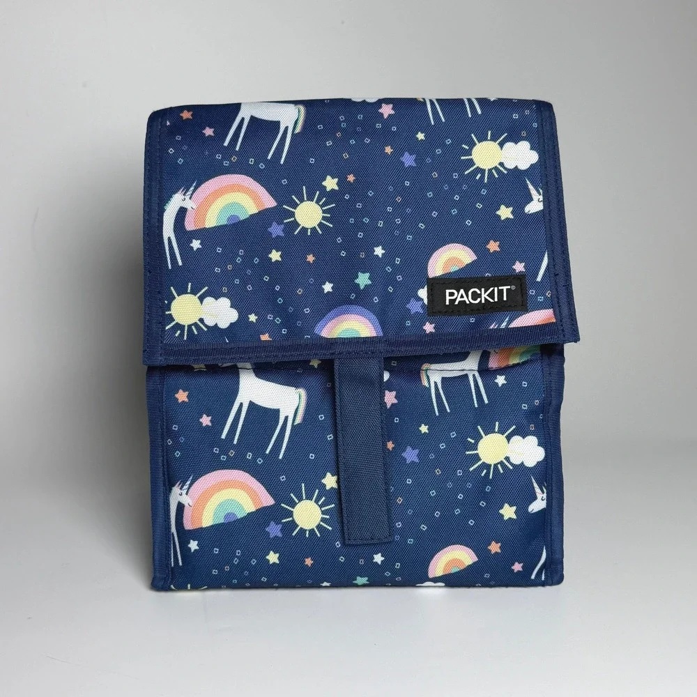 PackIt Freezable Lunch Bag Navy Blue Unicorn Rainbow Stars Collapsible‎ PAC-T07